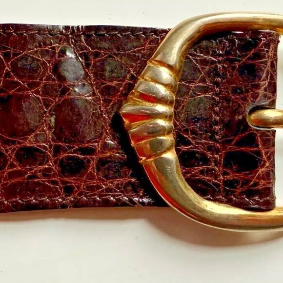 Trianon Annalou Genuine Crocodile Brown Belt Gold Hardware (Size 75/30 US) - Picture 6 of 11